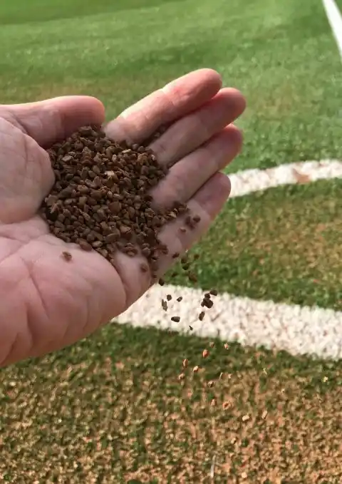 Cork infill granules used at Monifieth Athletic FC. This is a natural, sustainable alternative to rubber crumb.