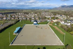 Aerial view synthetic pitch stone layer